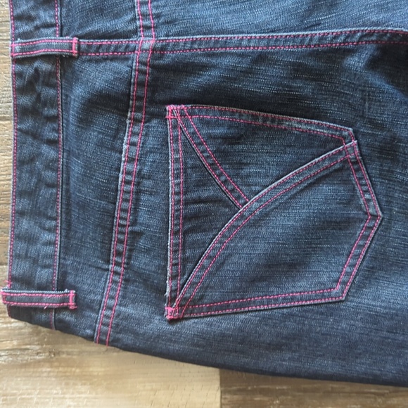 TOMMY HILFIGER bootcut Trouser style jeans dark wash denim pink stitching sz 10 - Picture 7 of 12